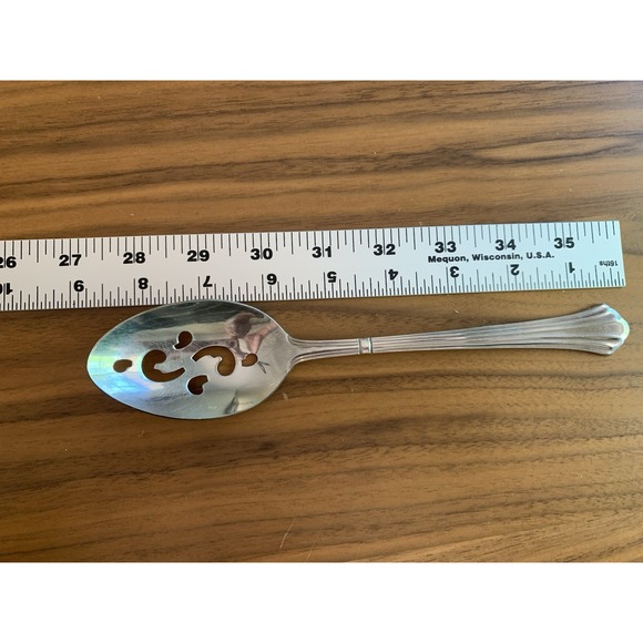 Estia DORIAN Stainless Ribbed Silverware Pierced Tablespoon (Serving Spoon) - Picture 2 of 5